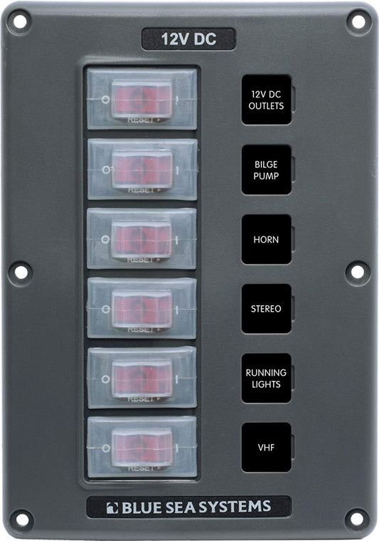 Panel Switch, Water Resistant 6 Post Gray, Blue Sea