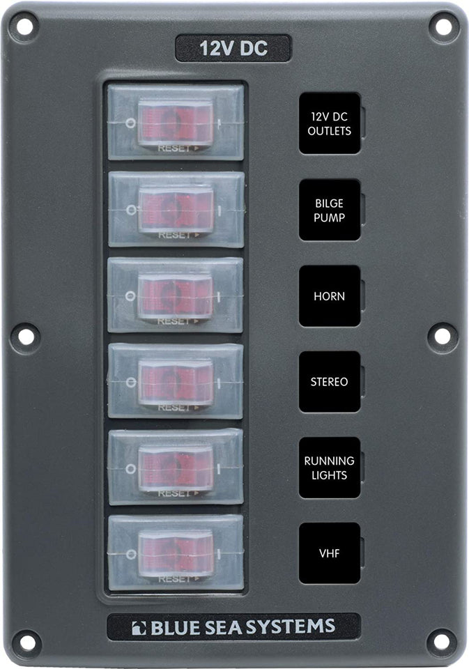 Panel Switch, Water Resistant 6 Post Gray, Blue Sea