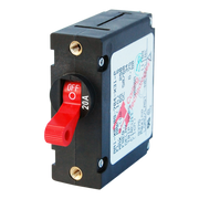 AC/DC Single Pole Red Toggle Circuit Breaker - 20A 32VDC to 240VAC