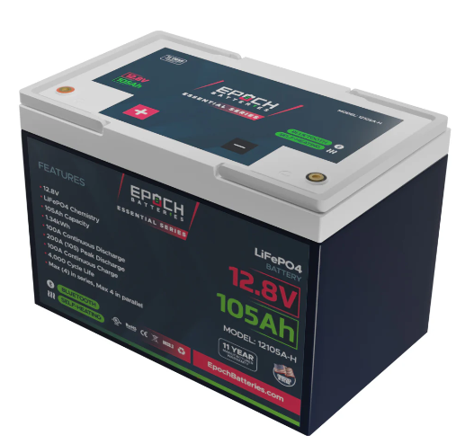 105 Ah 12 Volt Heated, Bluetooth Lithium Battery, Epoch