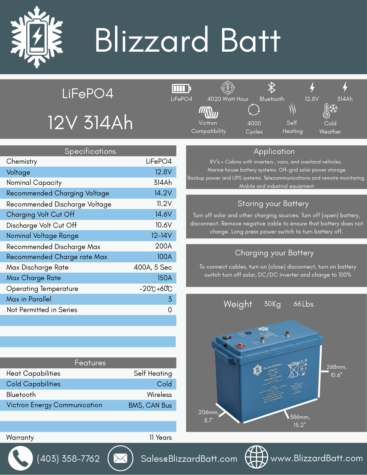 Blizzard Battery 12V 314Ah Lithium