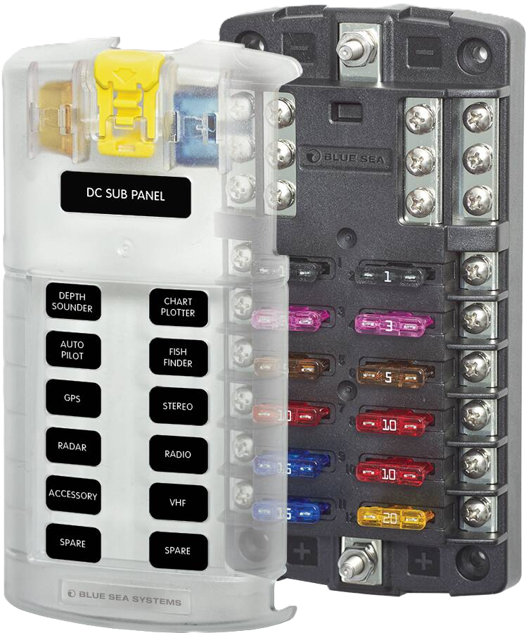 ST Blade Fuse Block - 12 Circuits with Negative Bus and Cover - Blue Sea