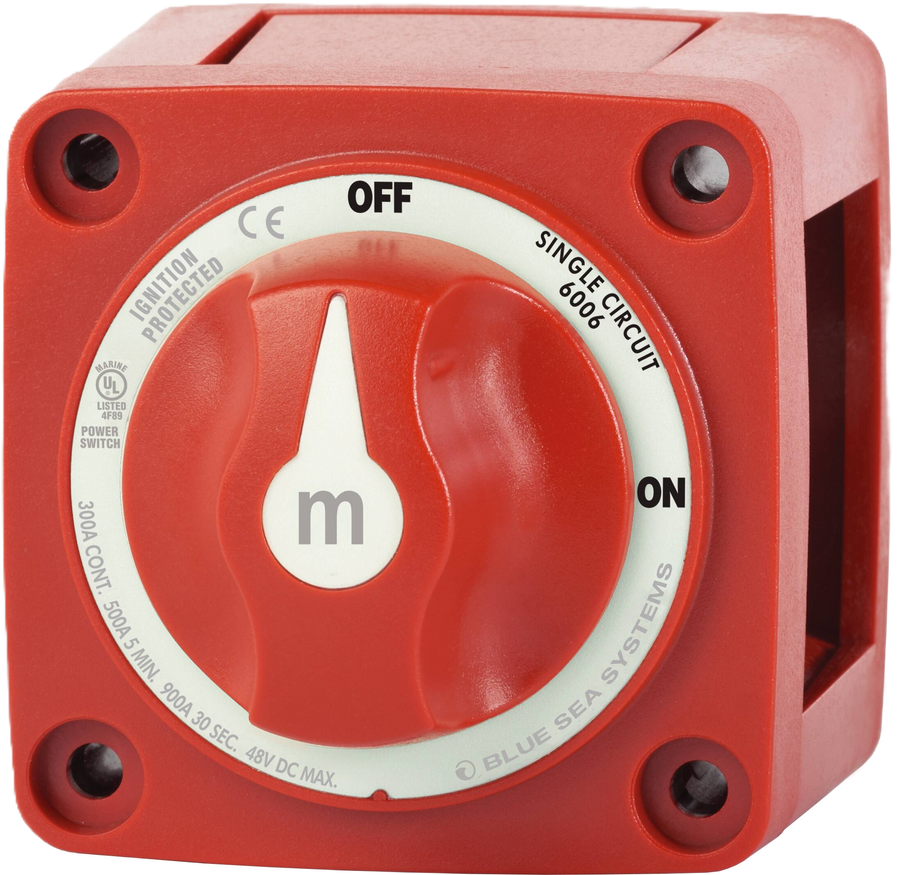 Mini On-Off Battery Switch Disconnect  with Knob, M-Series - RED - Blue Sea