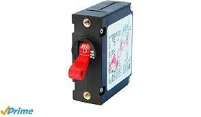 AC/DC Single Pole Red Toggle Circuit Breaker - 20A 32VDC to 240VAC