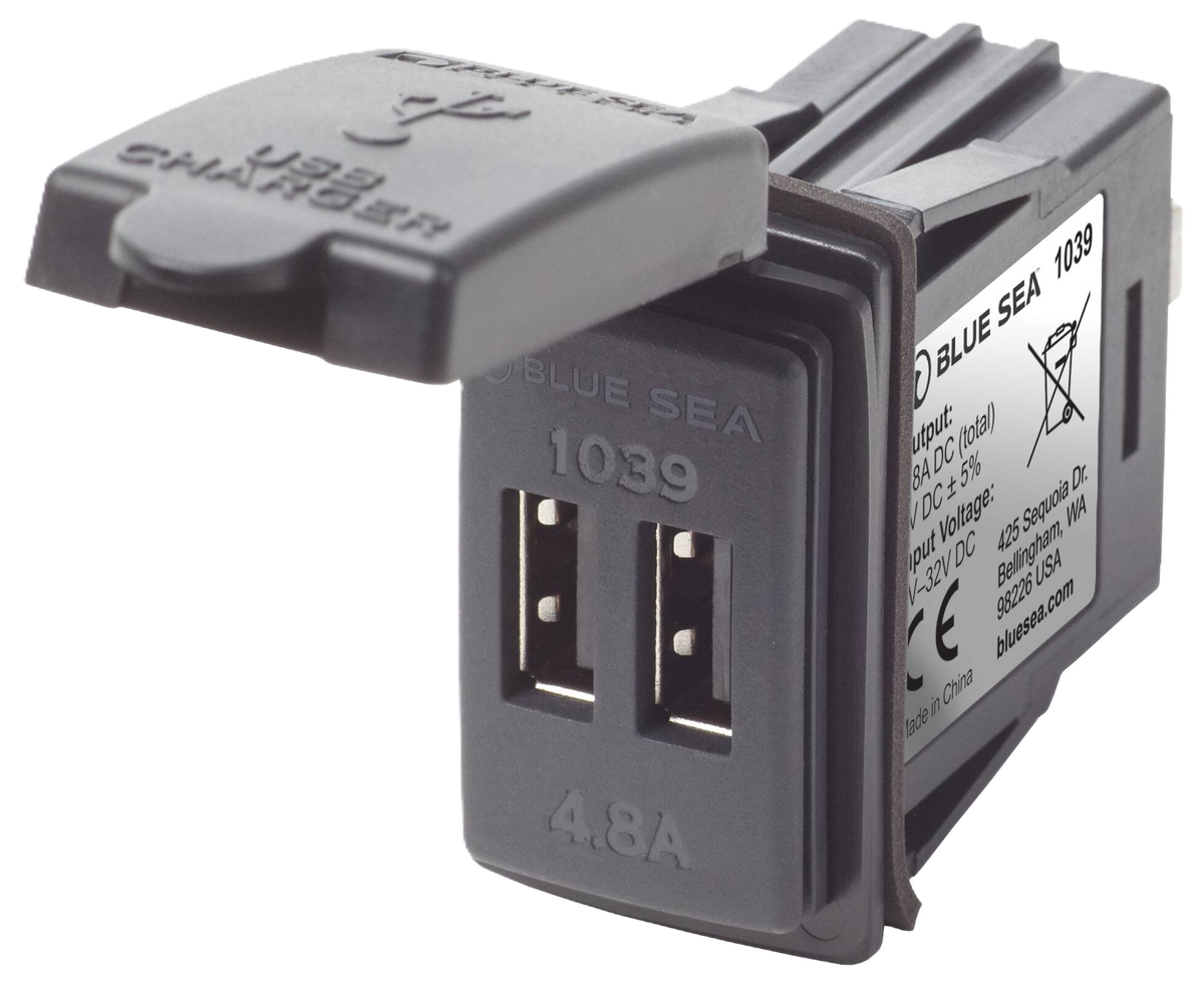 Dual USB Charger; Switch Mount 12-24VDC 4.8A - Blue Sea