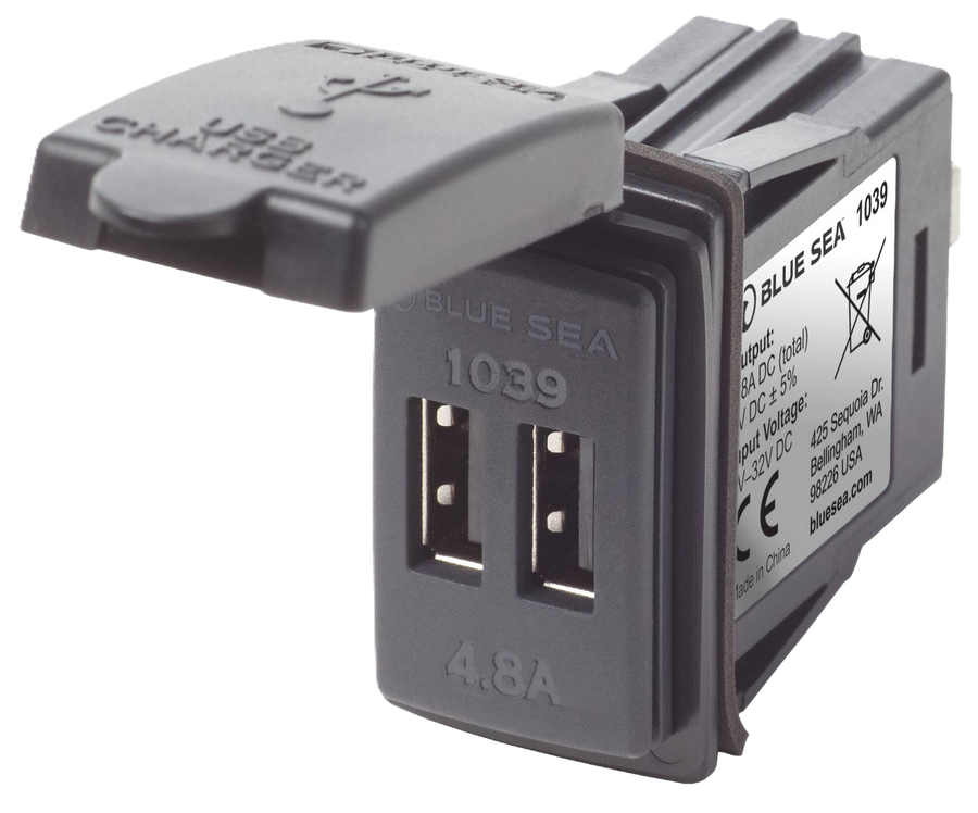 Dual USB Charger; Switch Mount 12-24VDC 4.8A - Blue Sea