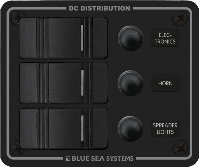 Water Resistant Circuit Breaker Panel 3 Position-Black, 12VDC - Blue Sea