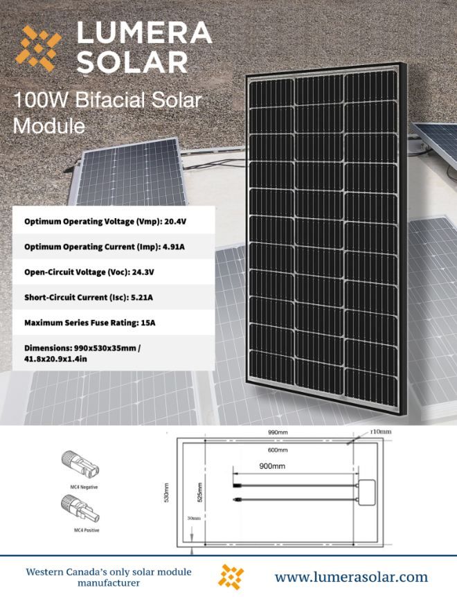 Lumera 100 Watt Bifacial Solar Panel | Canadian Made