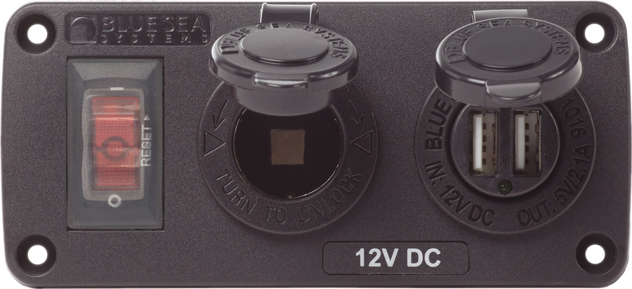 Panel USB & SCKT, Water Resistant , Blue Sea