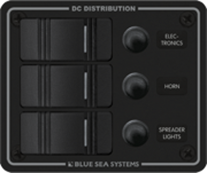 Water Resistant Circuit Breaker Panel 3 Position-Black, 12VDC - Blue Sea