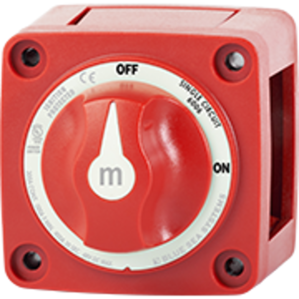 Mini On-Off Battery Switch Disconnect  with Knob, M-Series - RED - Blue Sea