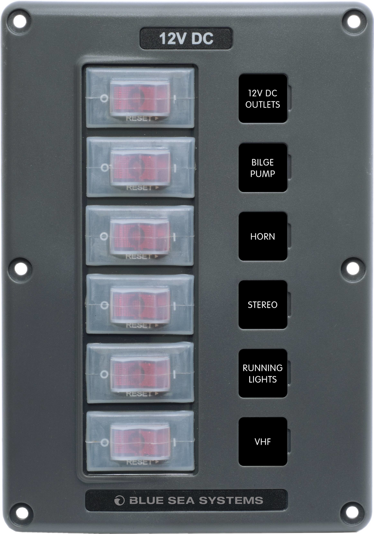 Panel Switch, Water Resistant 6 Post Gray, Blue Sea