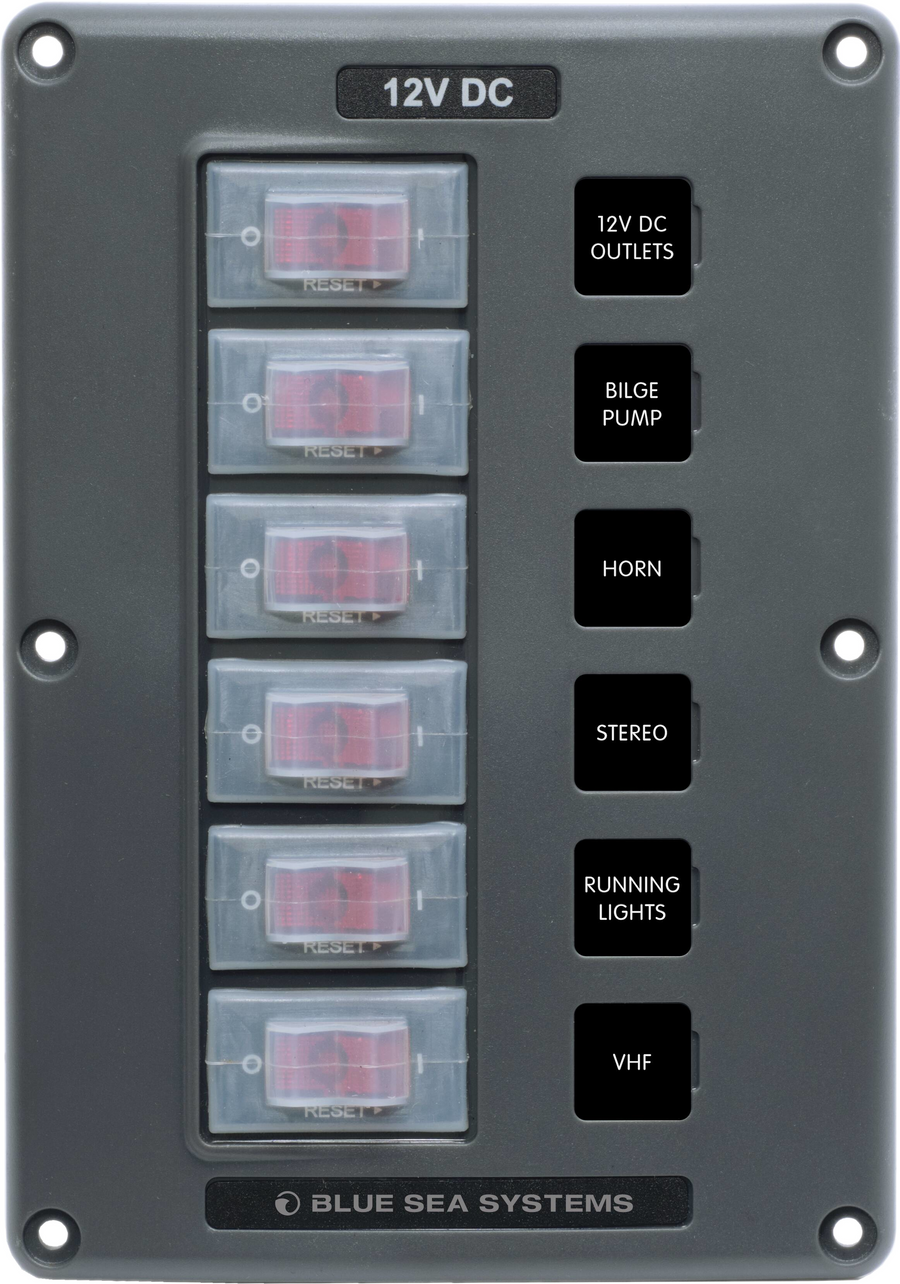 Panel Switch, Water Resistant 6 Post Gray, Blue Sea