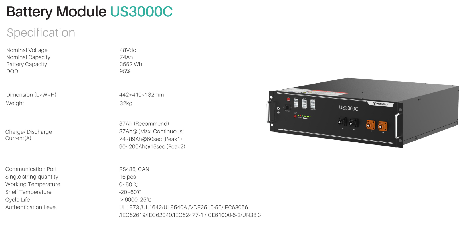 Pylontech US3000C - 3.5kWh Batterie 48V