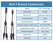 Y Cables, MC-4 Connector, 2 to 1 Branch