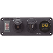 Water-Resistant Accessory Panel - Circuit Breaker, 12V Socket, Dual USB Charger, Mini Voltmeter - Blue Sea