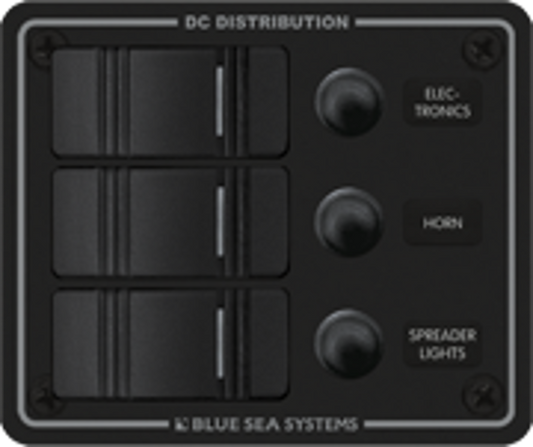 Water Resistant Circuit Breaker Panel 3 Position-Black, 12VDC - Blue Sea