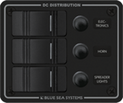 Water Resistant Circuit Breaker Panel 3 Position-Black, 12VDC - Blue Sea